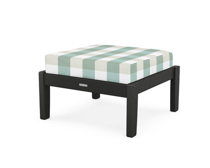 Martha Stewart by POLYWOOD® Chinoiserie Deep Seating Ottoman in Black / Buffalo Plaid Glacier Spa