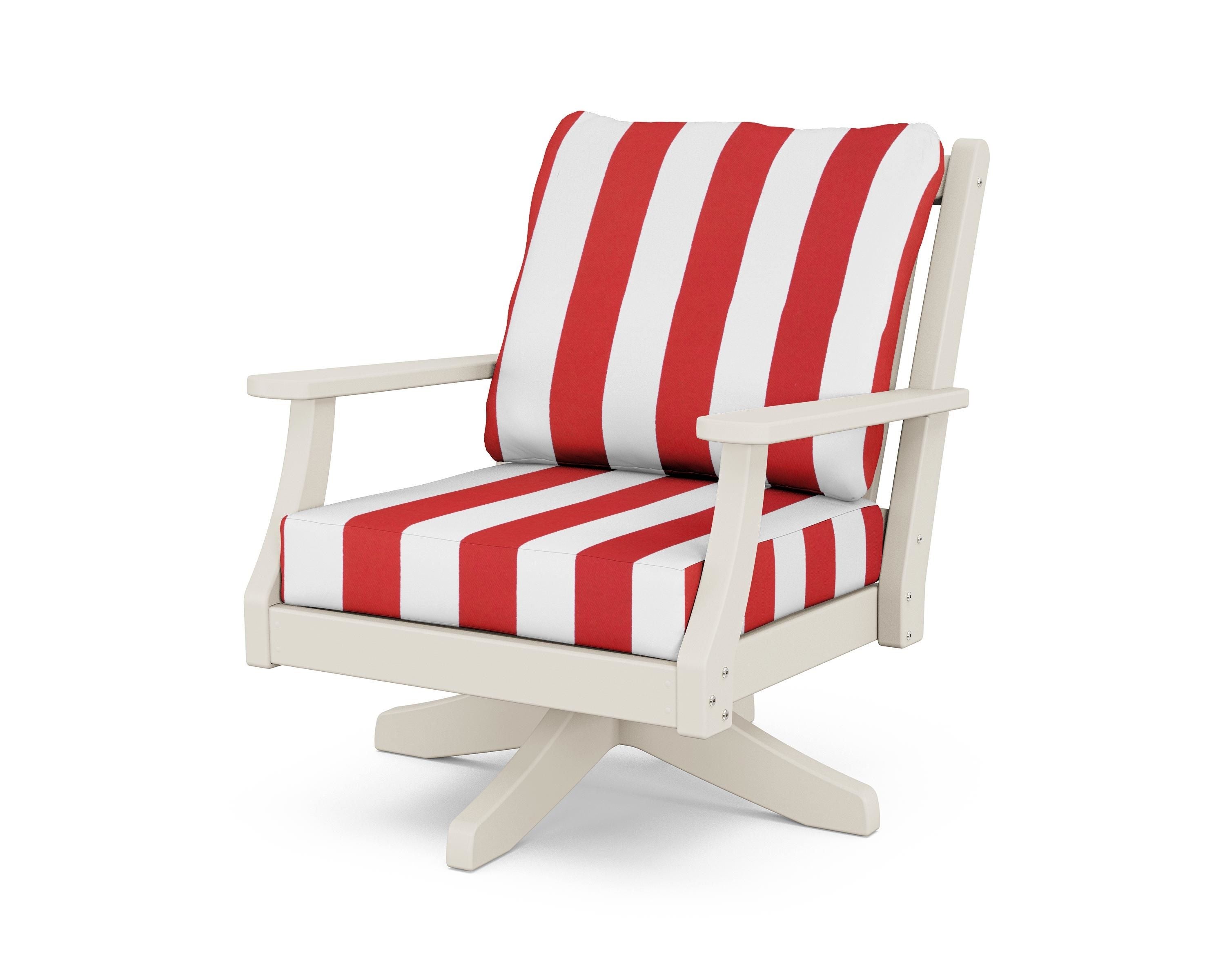 Country Living Wovendale Deep Seating Swivel Chair in Sand / Cabana Stripe Crimson