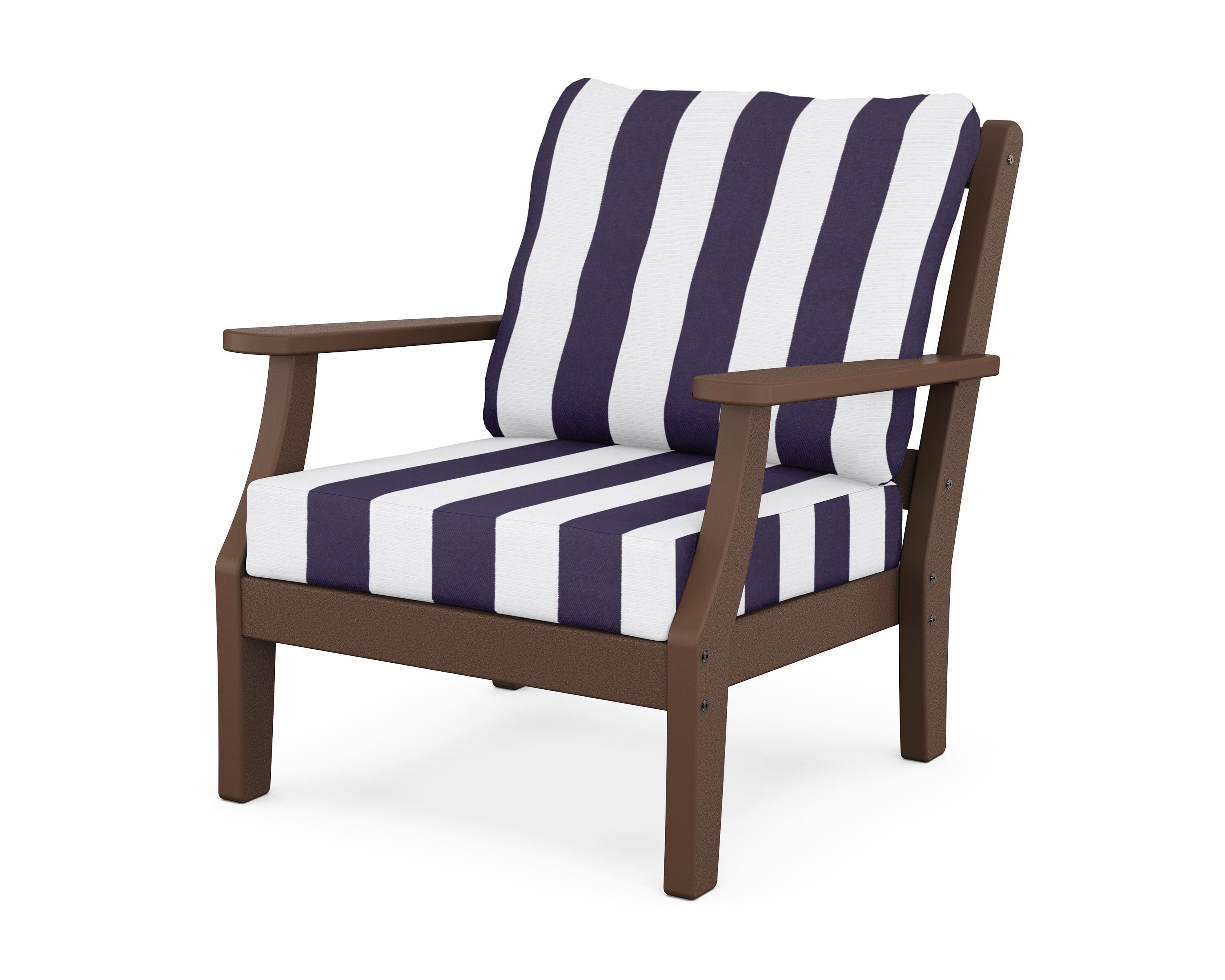 Martha Stewart by POLYWOOD® Chinoiserie Deep Seating Chair in Mahogany / Cabana Stripe Navy