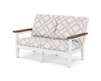 POLYWOOD® Chippendale Deep Seating Loveseat in White / Kona / Trellis Dune Burlap