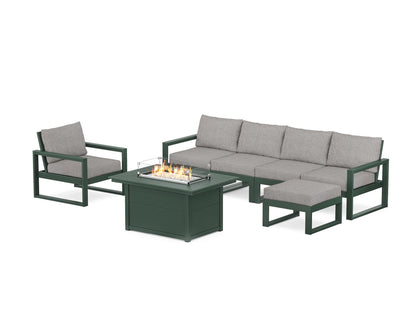 POLYWOOD® EDGE Sectional Lounge and Fire Pit Set in Green / Grey Mist