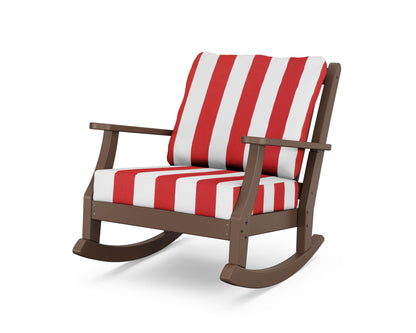 Country Living Wovendale Deep Seating Rocking Chair in Mahogany / Cabana Stripe Crimson