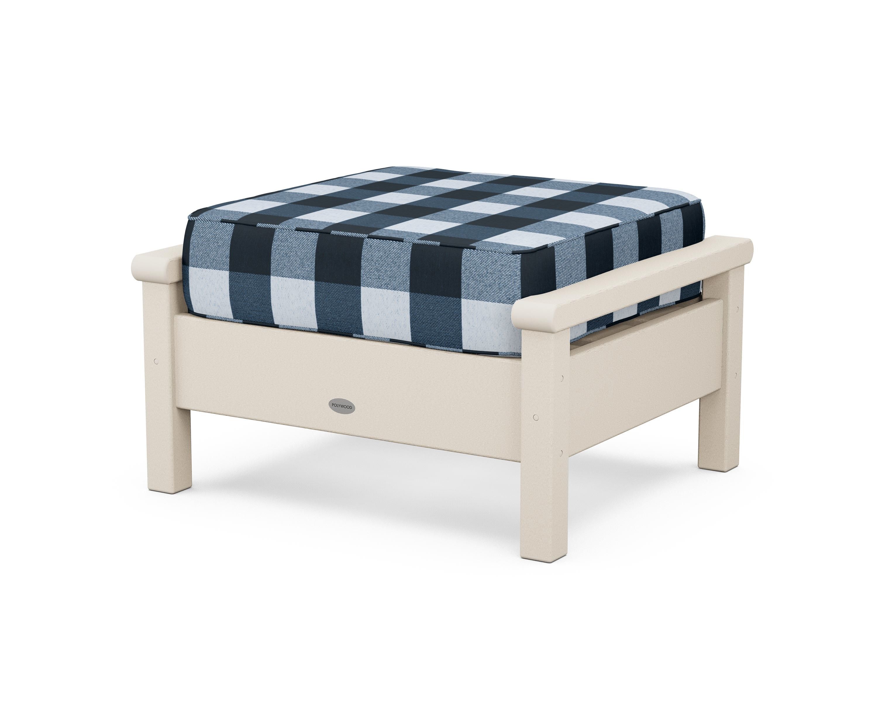 POLYWOOD® Harbour Deep Seating Ottoman in Sand / Buffalo Plaid Marine Indigo