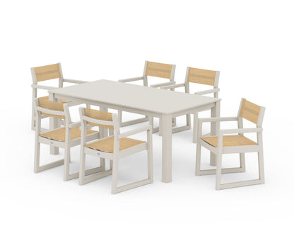 POLYWOOD® EDGE Sling Arm Chair 7-Piece Parsons Dining Set in Sand / Dupioni Apricot Sling