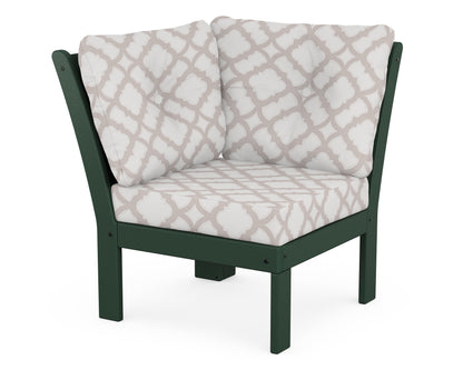 POLYWOOD® Vineyard Modular Corner Chair in Green / Trellis Dune Burlap