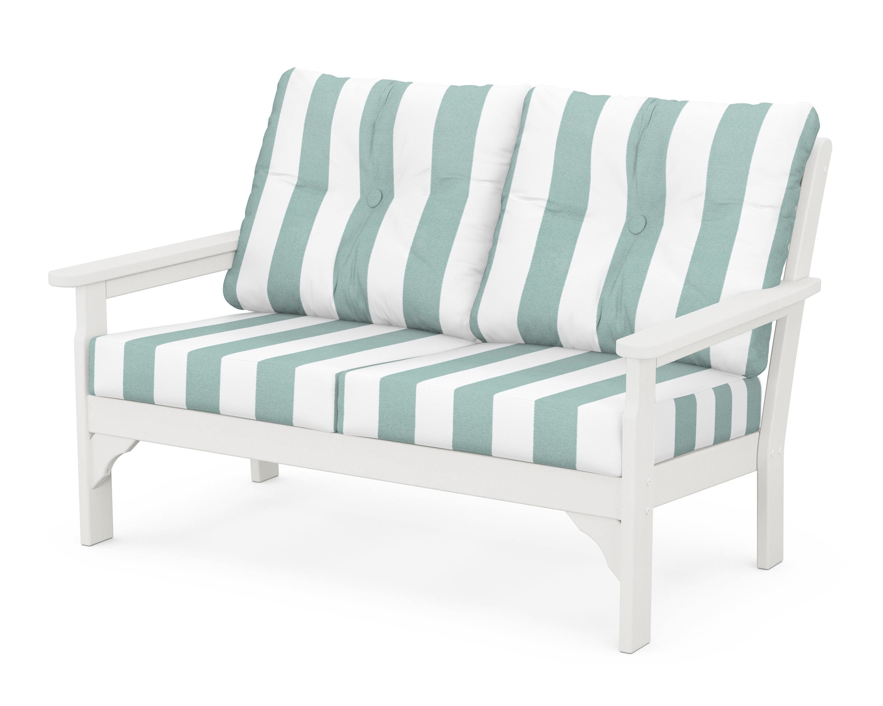 POLYWOOD® Vineyard Deep Seating Loveseat in Vintage White / Cabana Stripe Glacier Spa