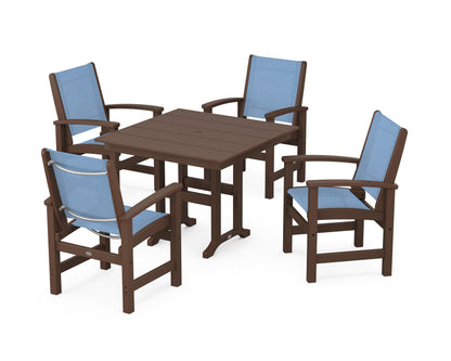 POLYWOOD® Coastal 5-Piece Farmhouse Dining Set in Mahogany / Poolside Sling