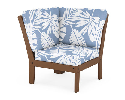 POLYWOOD® Braxton Modular Corner Chair in Teak / Leaf Sky Blue