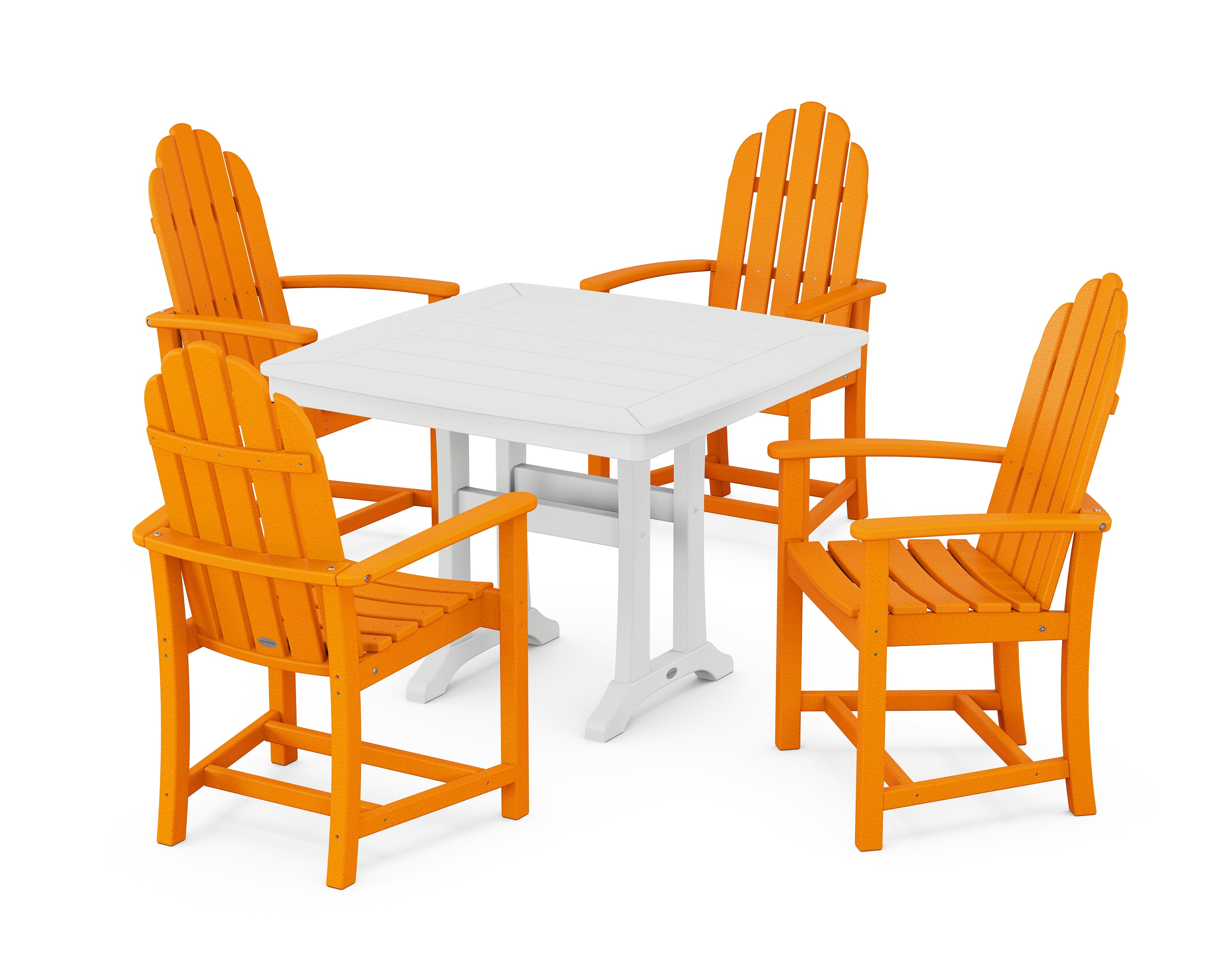 POLYWOOD® Classic Adirondack 5-Piece Dining Set with Trestle Legs in Tangerine / White