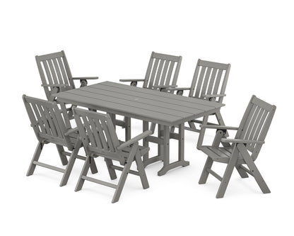 POLYWOOD® Vineyard Folding Chair 7-Piece Farmhouse Dining Set in Slate Grey