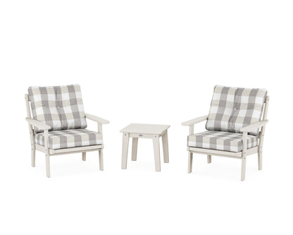 POLYWOOD® Oxford 3-Piece Deep Seating Set in Sand / Buffalo Plaid Grey Mist