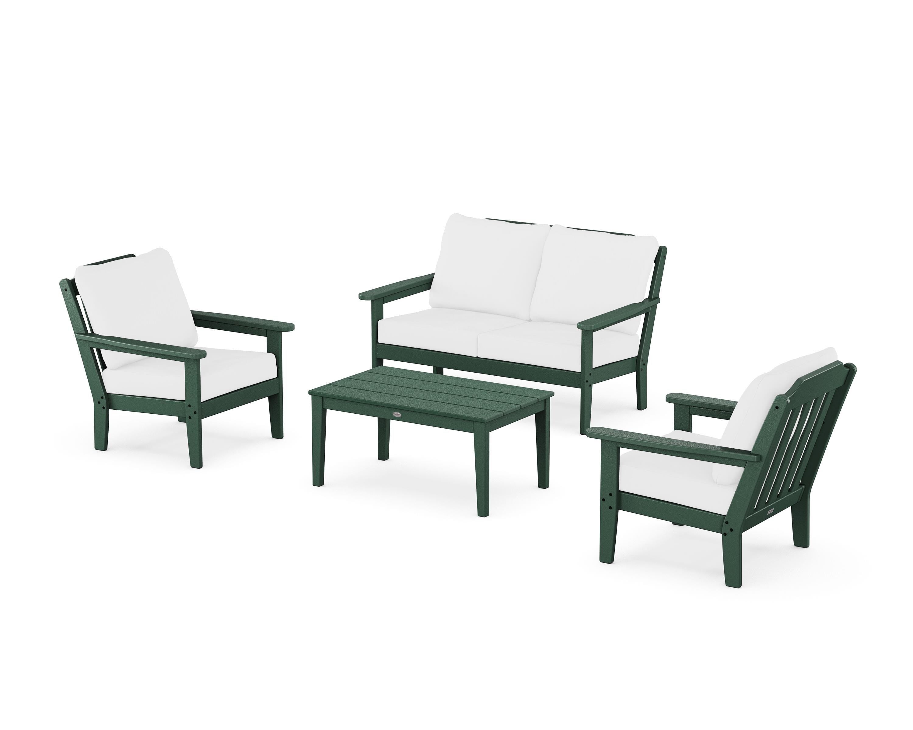 Country Living Cottage 4-Piece Deep Seating Set with Loveseat in Green / Natural