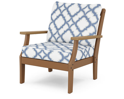 POLYWOOD® Braxton Deep Seating Chair in Teak / Natural / Trellis Sky Blue
