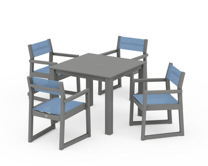 POLYWOOD® EDGE Sling Arm Chair 5-Piece Parsons Dining Set in Slate Grey / Poolside Sling