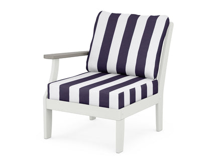POLYWOOD® Braxton Modular Left Arm Chair in White / Driftwood / Cabana Stripe Navy
