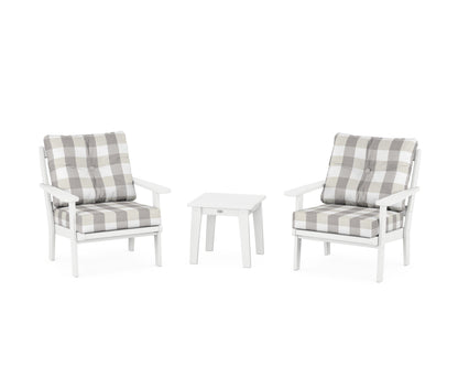 POLYWOOD® Mission 3-Piece Deep Seating Set in White / Buffalo Plaid Grey Mist
