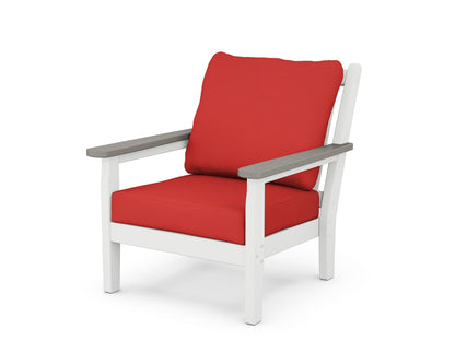 POLYWOOD® Chippendale Deep Seating Chair in White / Driftwood / Crimson Linen