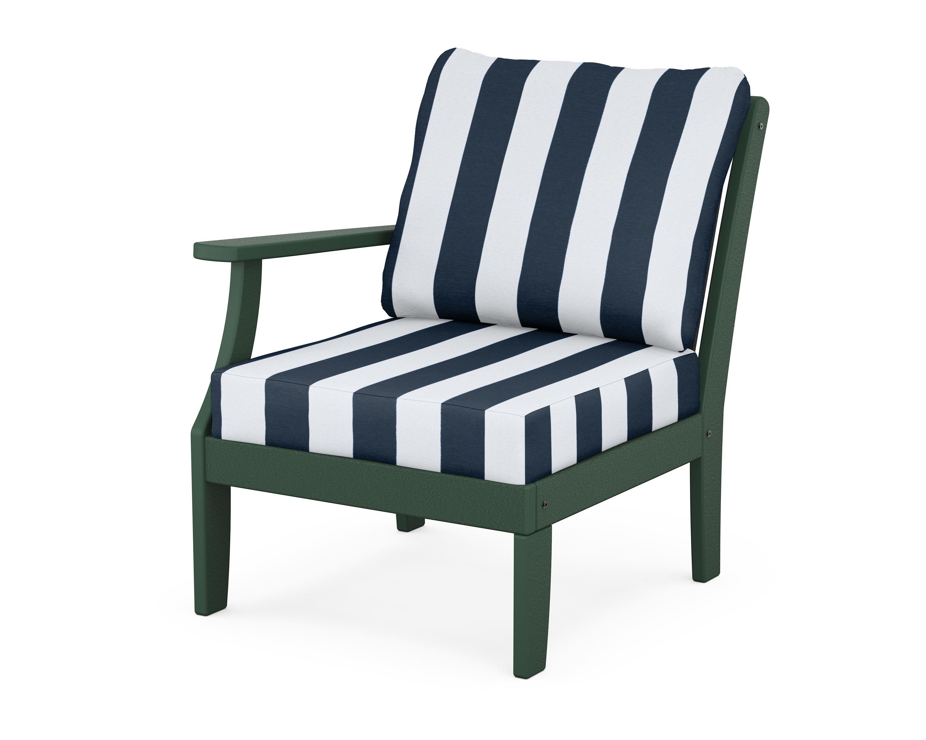 POLYWOOD® Braxton Modular Left Arm Chair in Green / Cabana Stripe Marine Indigo