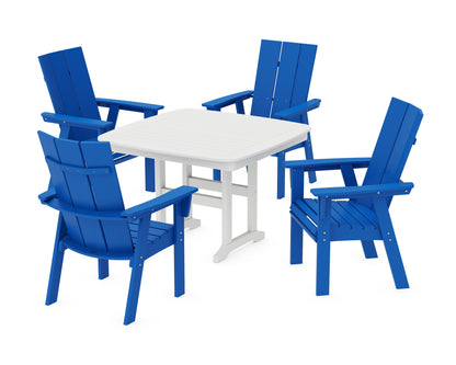 POLYWOOD® Modern Curveback Adirondack 5-Piece Dining Set in Pacific Blue / White