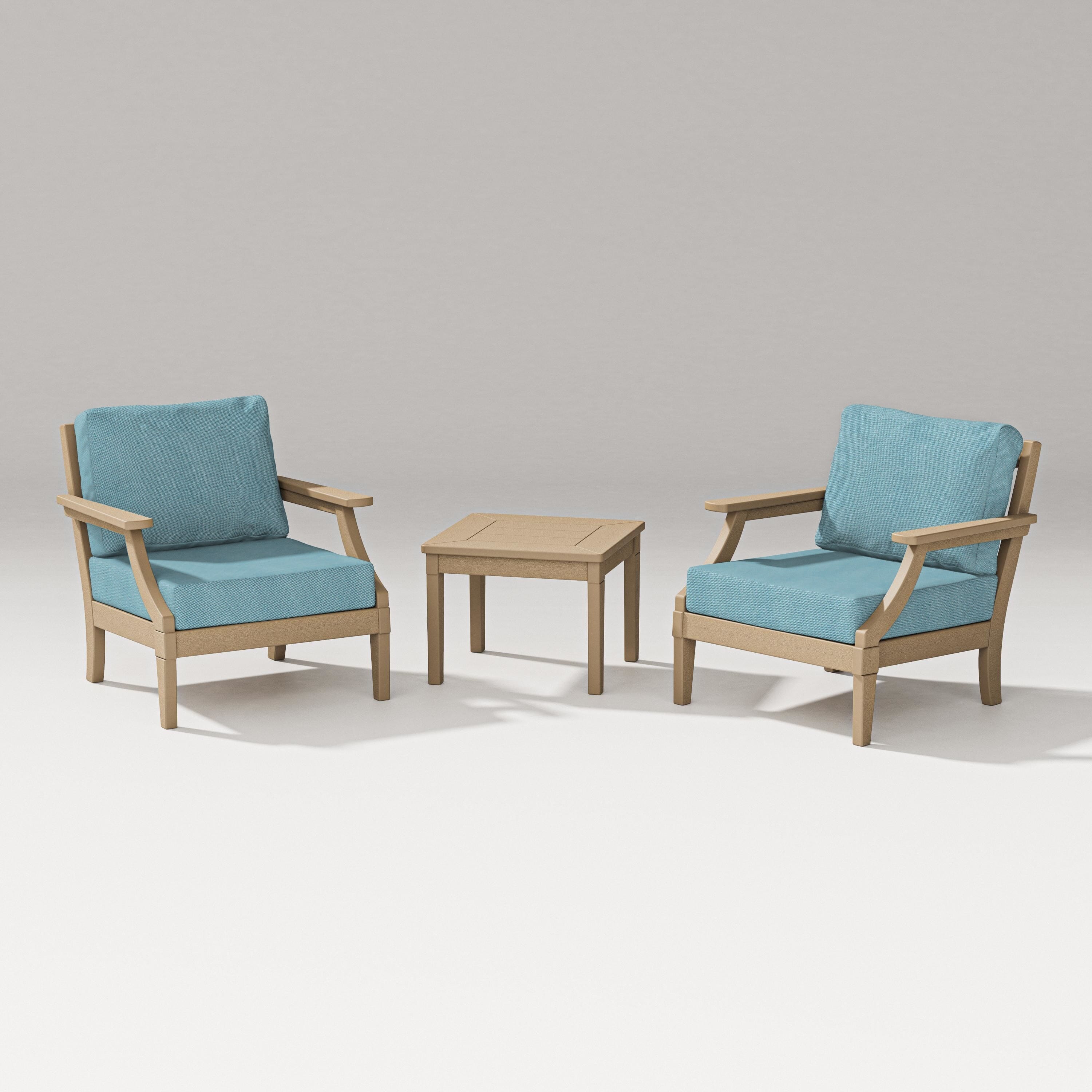 PW Designer Series Estate 3-Piece Lounge Chair Set in Vintage Sahara / Lattice Sky Blue