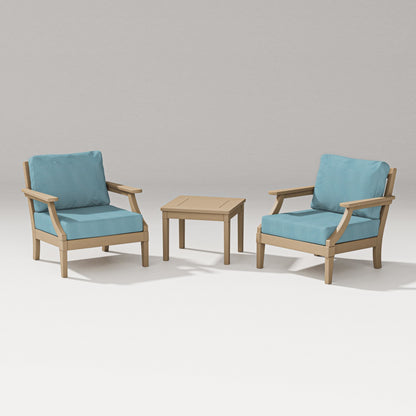 PW Designer Series Estate 3-Piece Lounge Chair Set in Vintage Sahara / Lattice Sky Blue