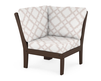 POLYWOOD® Braxton Modular Corner Chair in Mahogany / Trellis Dune Burlap