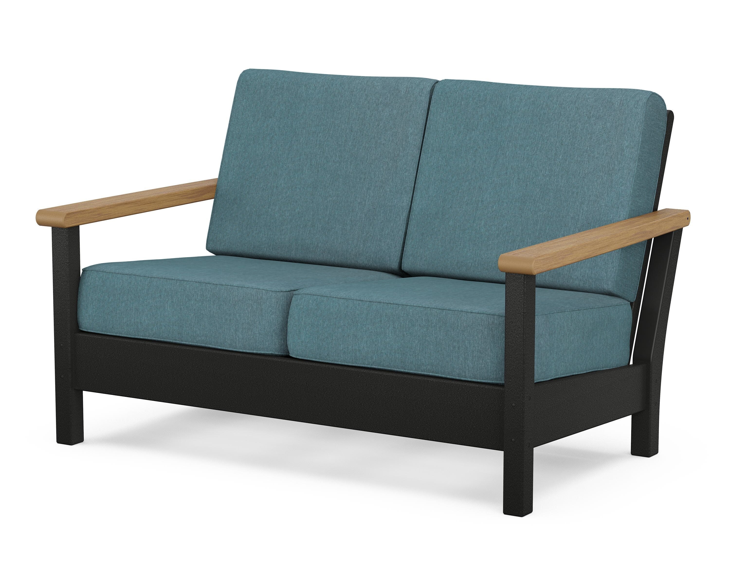 POLYWOOD® Harbour Deep Seating Loveseat in Black / Natural / Ocean Teal