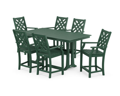 Country Living Wovendale Arm Chair 7-Piece Farmhouse Counter Set with Trestle Legs in Green