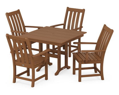 POLYWOOD® Vineyard 5-Piece Farmhouse Dining Set in Teak