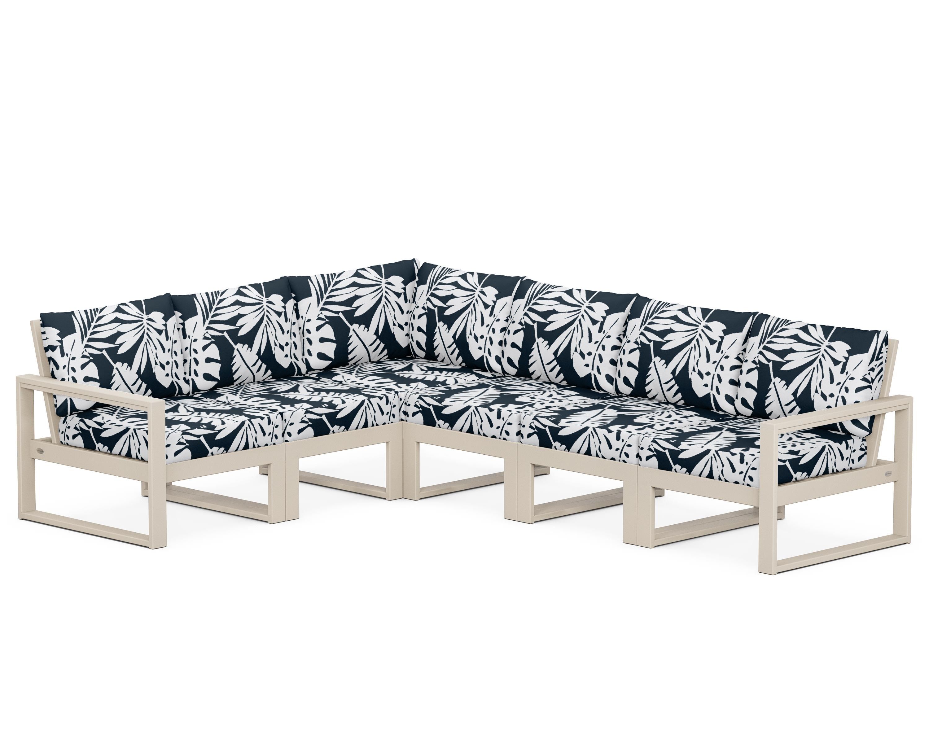 POLYWOOD® EDGE 6-Piece Modular Deep Seating Set in Sand / Leaf Marine Indigo