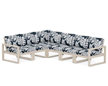 POLYWOOD® EDGE 6-Piece Modular Deep Seating Set in Sand / Leaf Marine Indigo