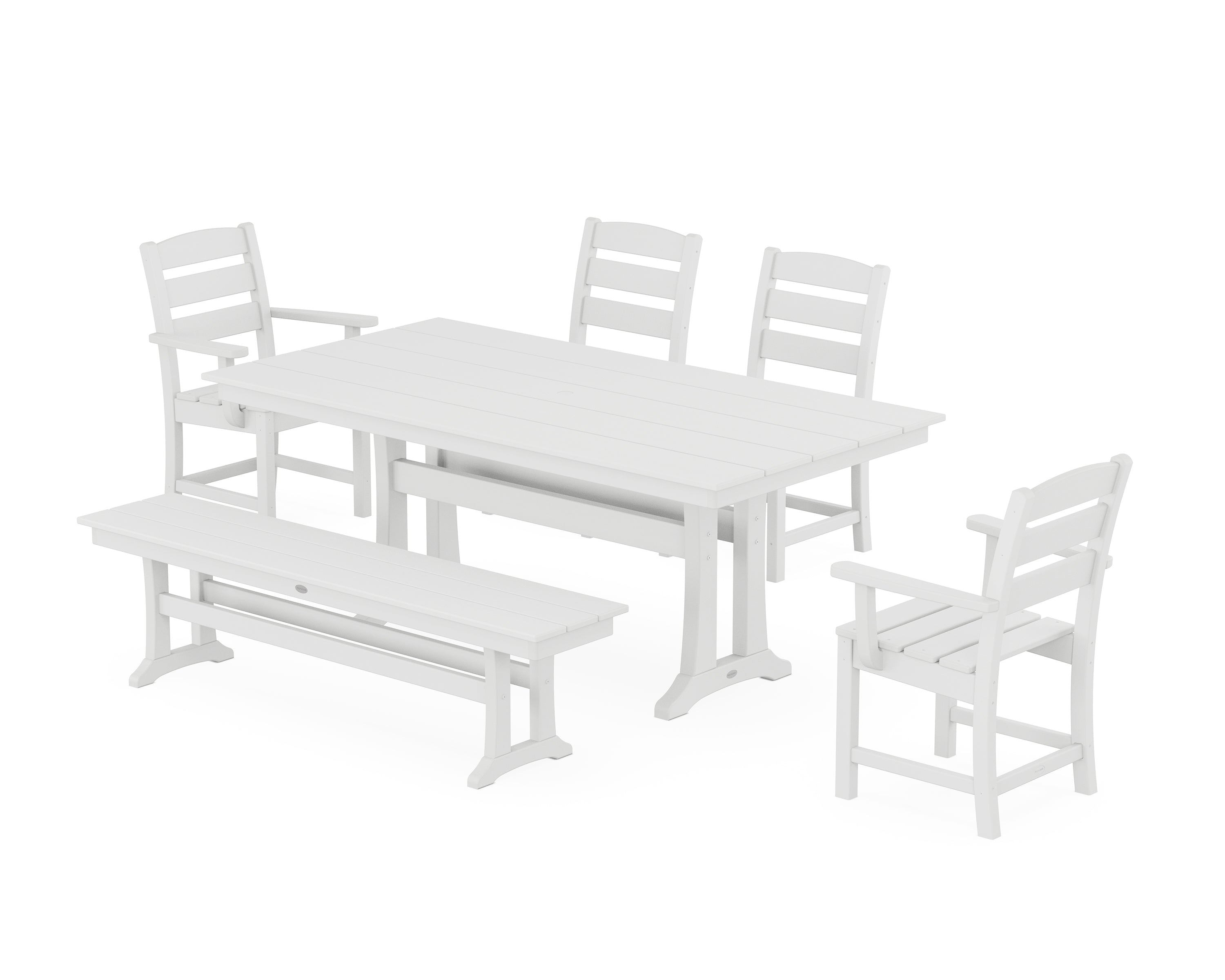 POLYWOOD® Lakeside 6-Piece Farmhouse Dining Set With Trestle Legs in White
