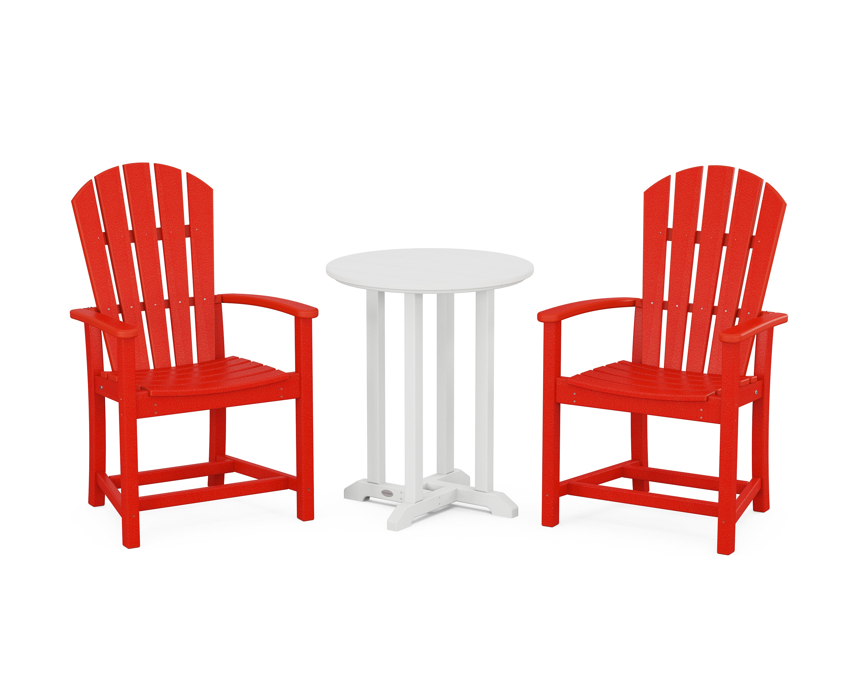 POLYWOOD® Palm Coast 3-Piece Round Farmhouse Bistro Dining Set in Sunset Red / White