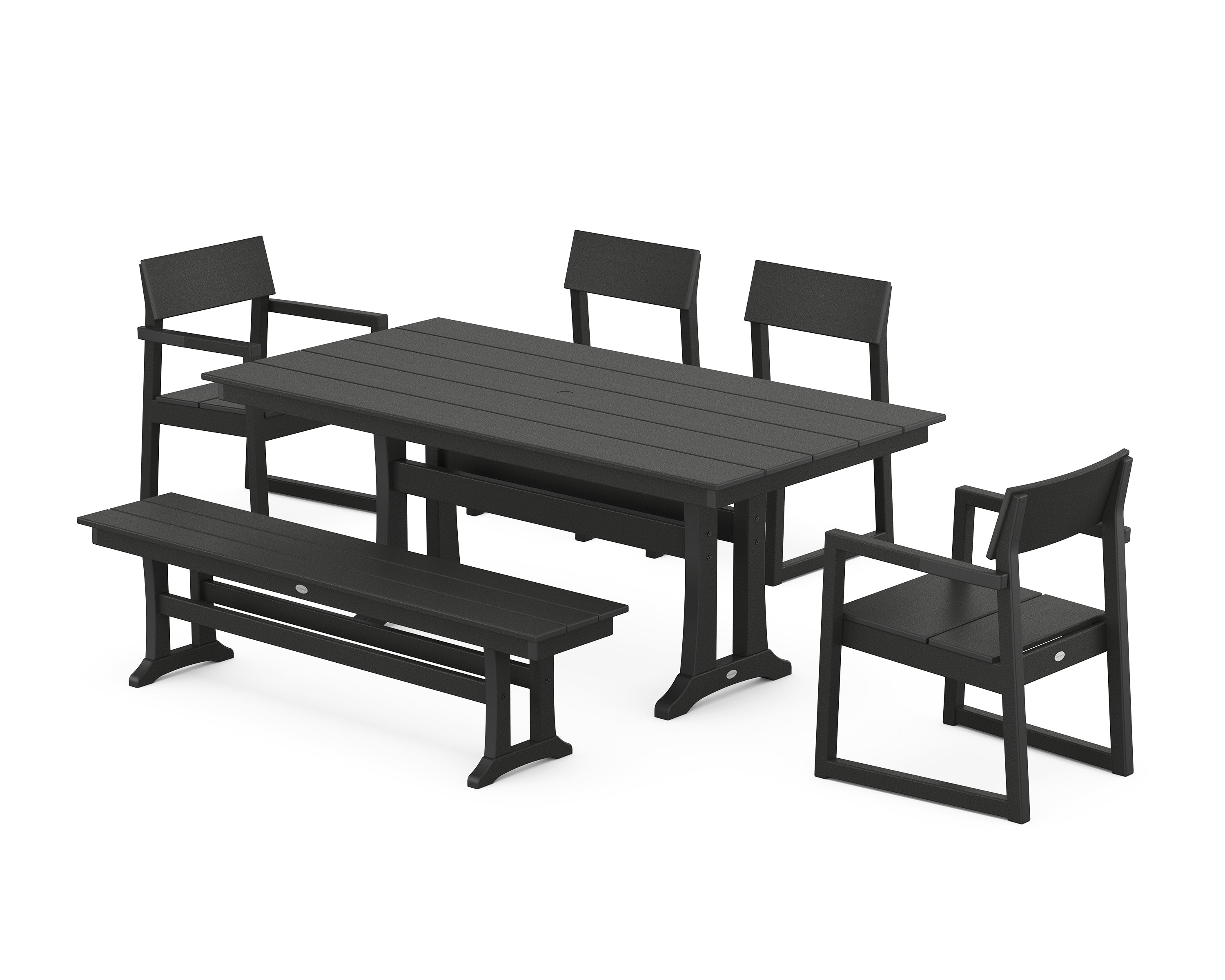 POLYWOOD® EDGE 6-Piece Farmhouse Dining Set With Trestle Legs in Black