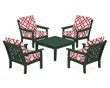 POLYWOOD® Vineyard 5-Piece Deep Seating Conversation Set in Green / Trellis Crimson