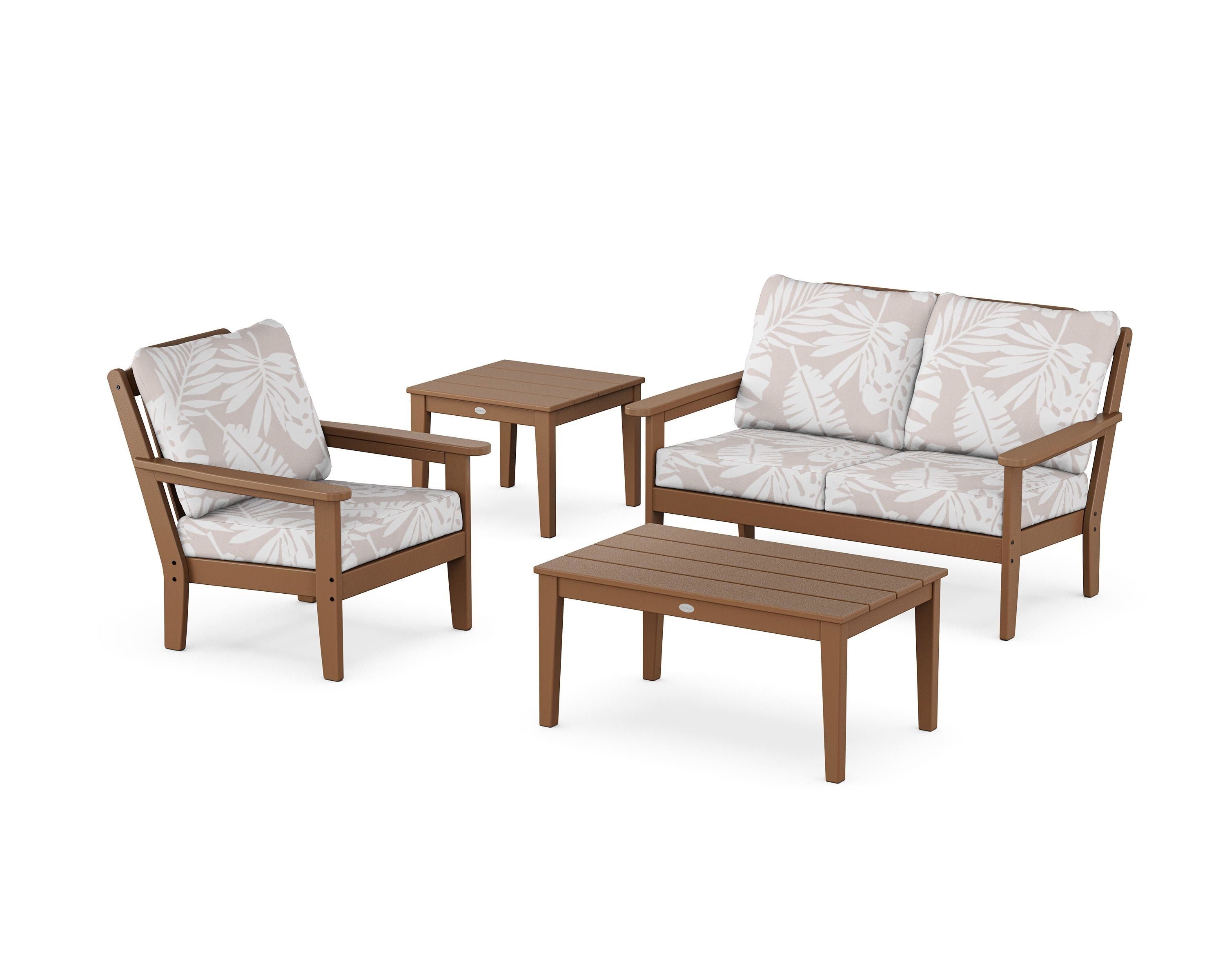 Country Living Wovendale 4-Piece Deep Seating Set in Teak / Leaf Dune Burlap