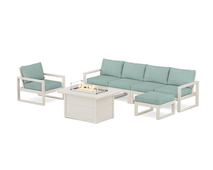 POLYWOOD® EDGE Sectional Lounge and Fire Pit Set in Sand / Glacier Spa