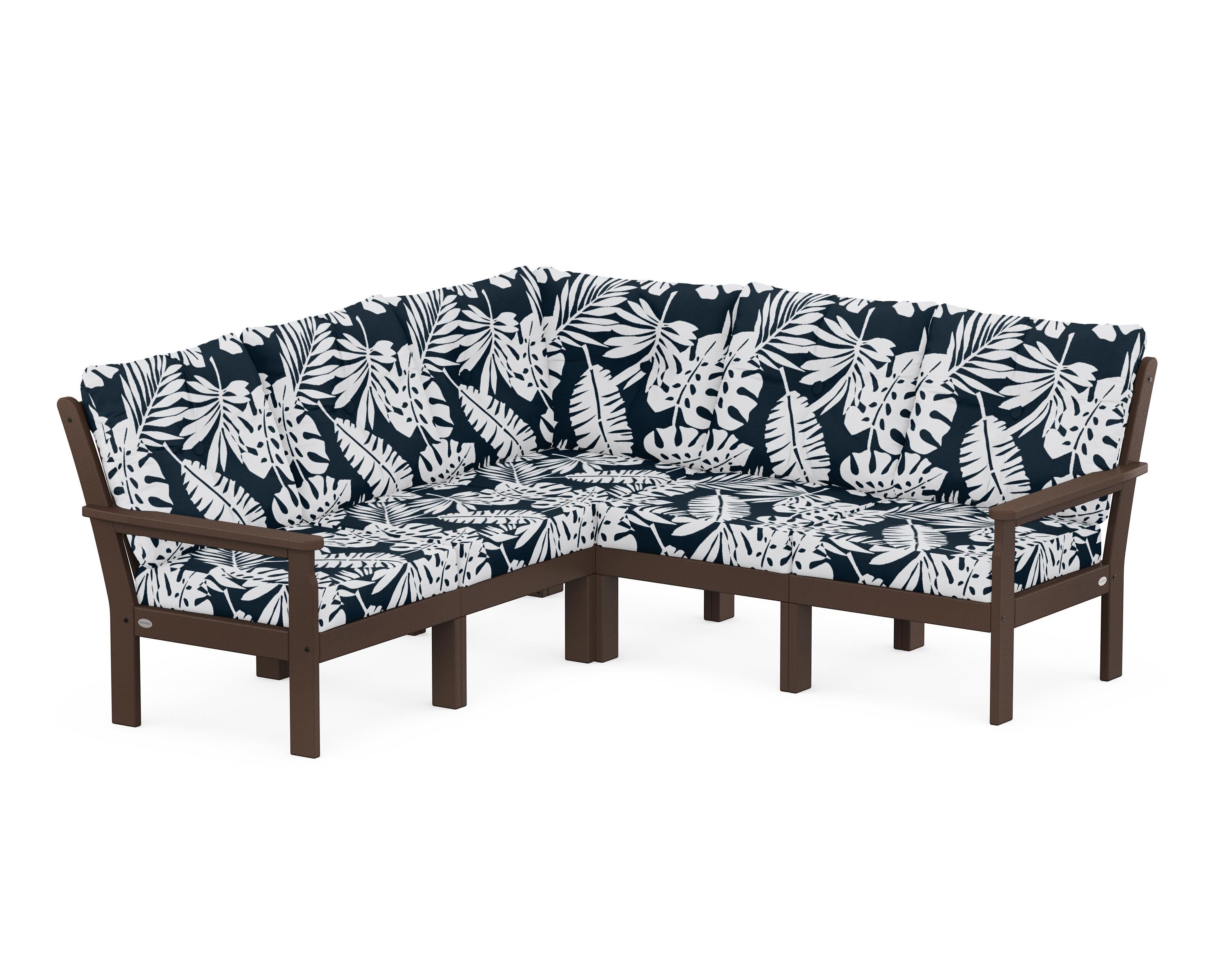 POLYWOOD® Vineyard 5-Piece Sectional in Mahogany / Leaf Marine Indigo