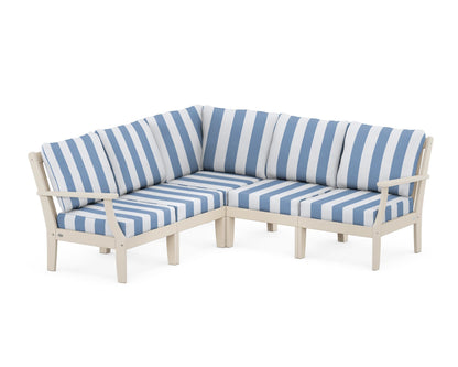 POLYWOOD® Braxton Modular 5-Piece Deep Seating Set in Sand / Cabana Stripe Sky Blue