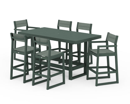 POLYWOOD® EDGE Sling 7-Piece Bar Table Set in Green / Dupioni Sea Mist Sling