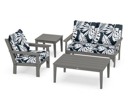 POLYWOOD® Vineyard 4-Piece Deep Seating Set in Slate Grey / Leaf Marine Indigo