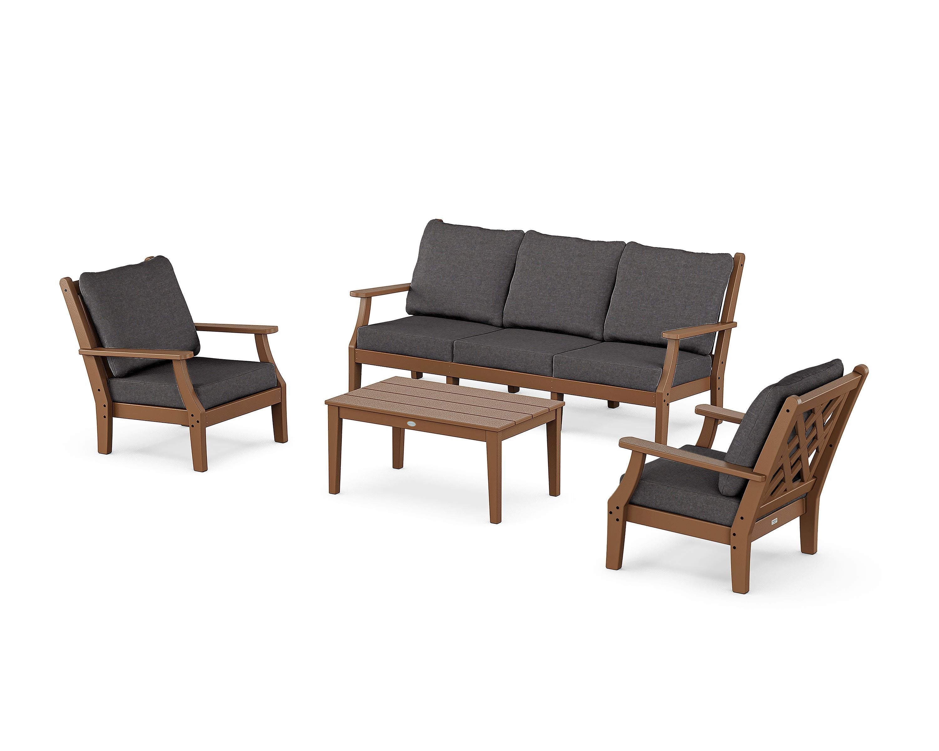 Country Living Wovendale 4-Piece Deep Seating Set with Sofa in Teak / Ash Charcoal