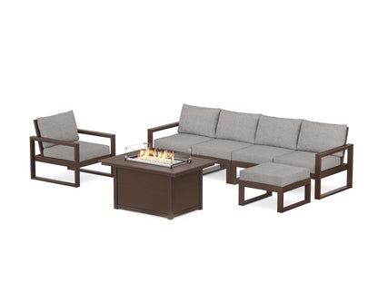 POLYWOOD® EDGE Sectional Lounge and Fire Pit Set in Mahogany / Grey Mist