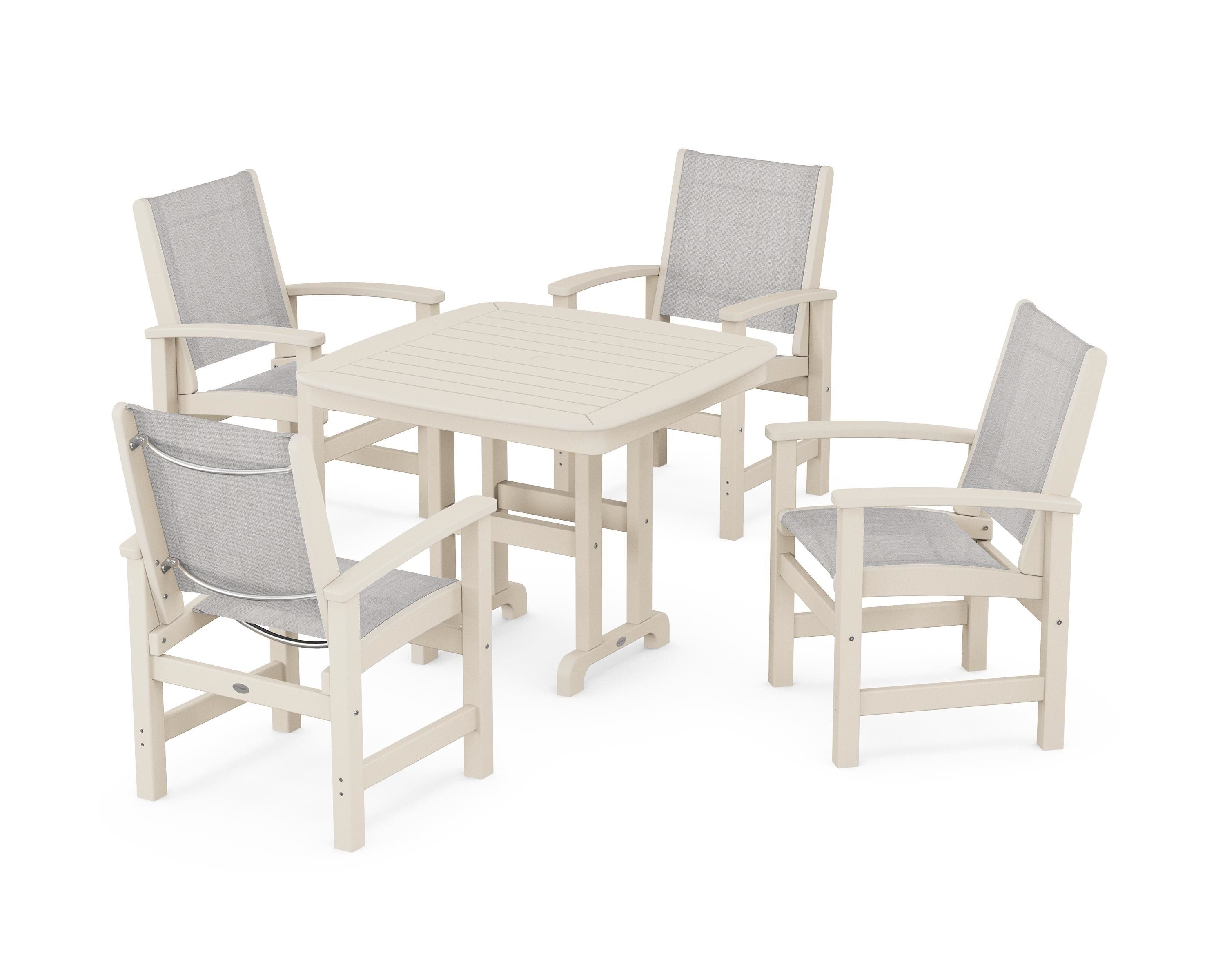 POLYWOOD® Coastal 5-Piece Dining Set in Sand / Parchment Sling