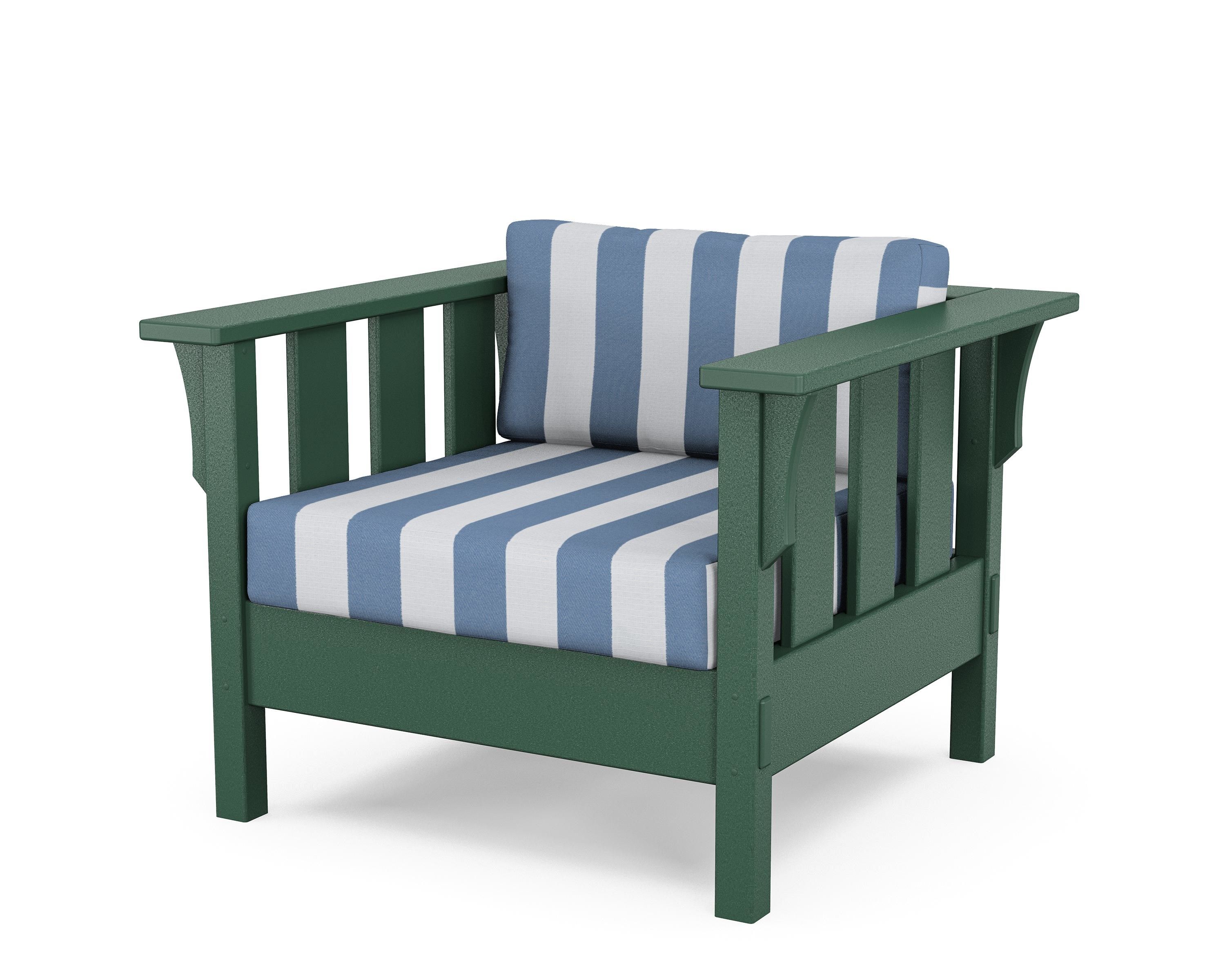 Martha Stewart by POLYWOOD® Acadia Deep Seating Chair in Green / Cabana Stripe Sky Blue