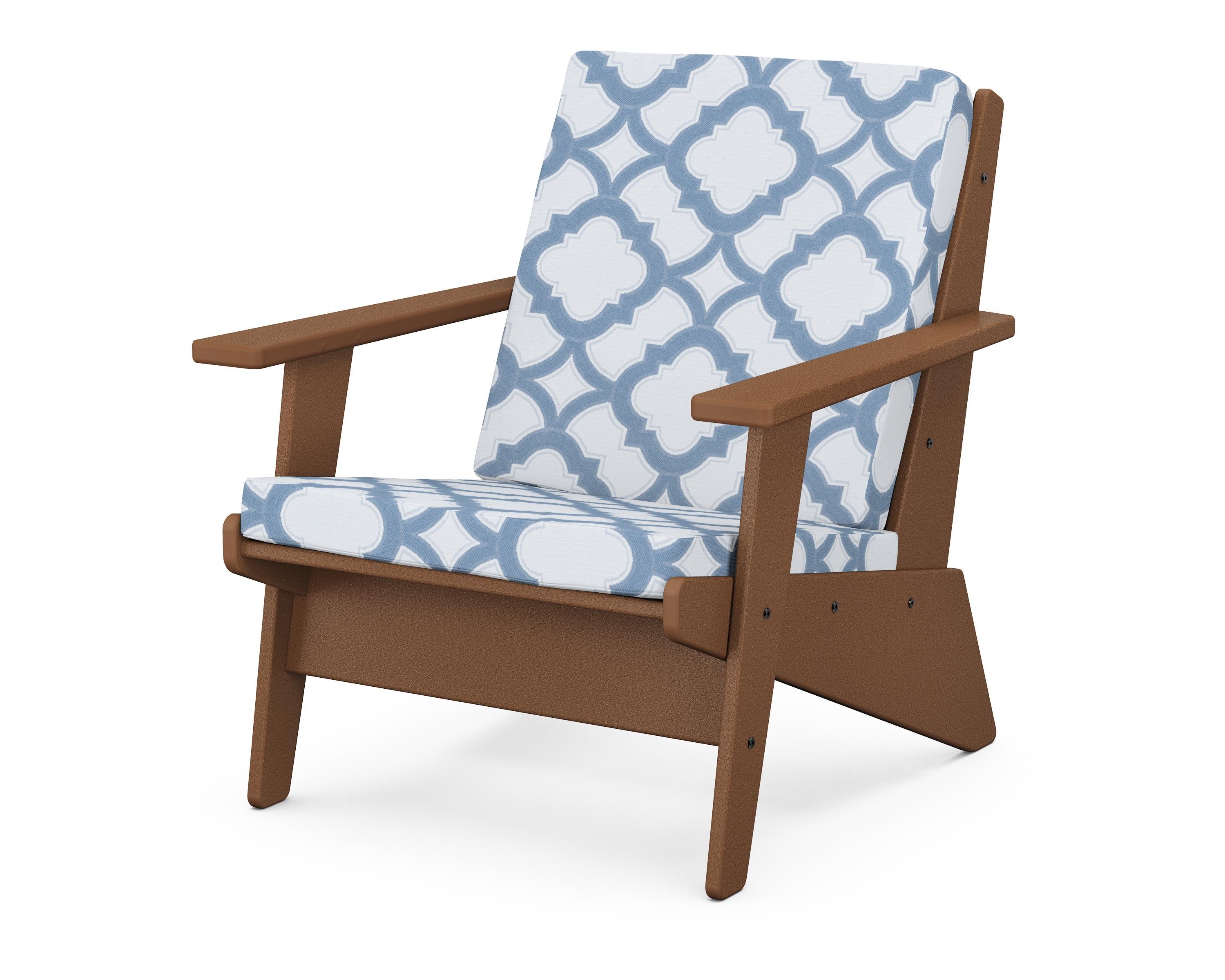 POLYWOOD® Riviera Modern Lounge Chair in Teak / Trellis Sky Blue