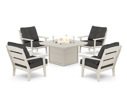 POLYWOOD® Lakeside 5-Piece Deep Seating Set with Nautical Fire Pit Table in Sand / Spectrum Carbon