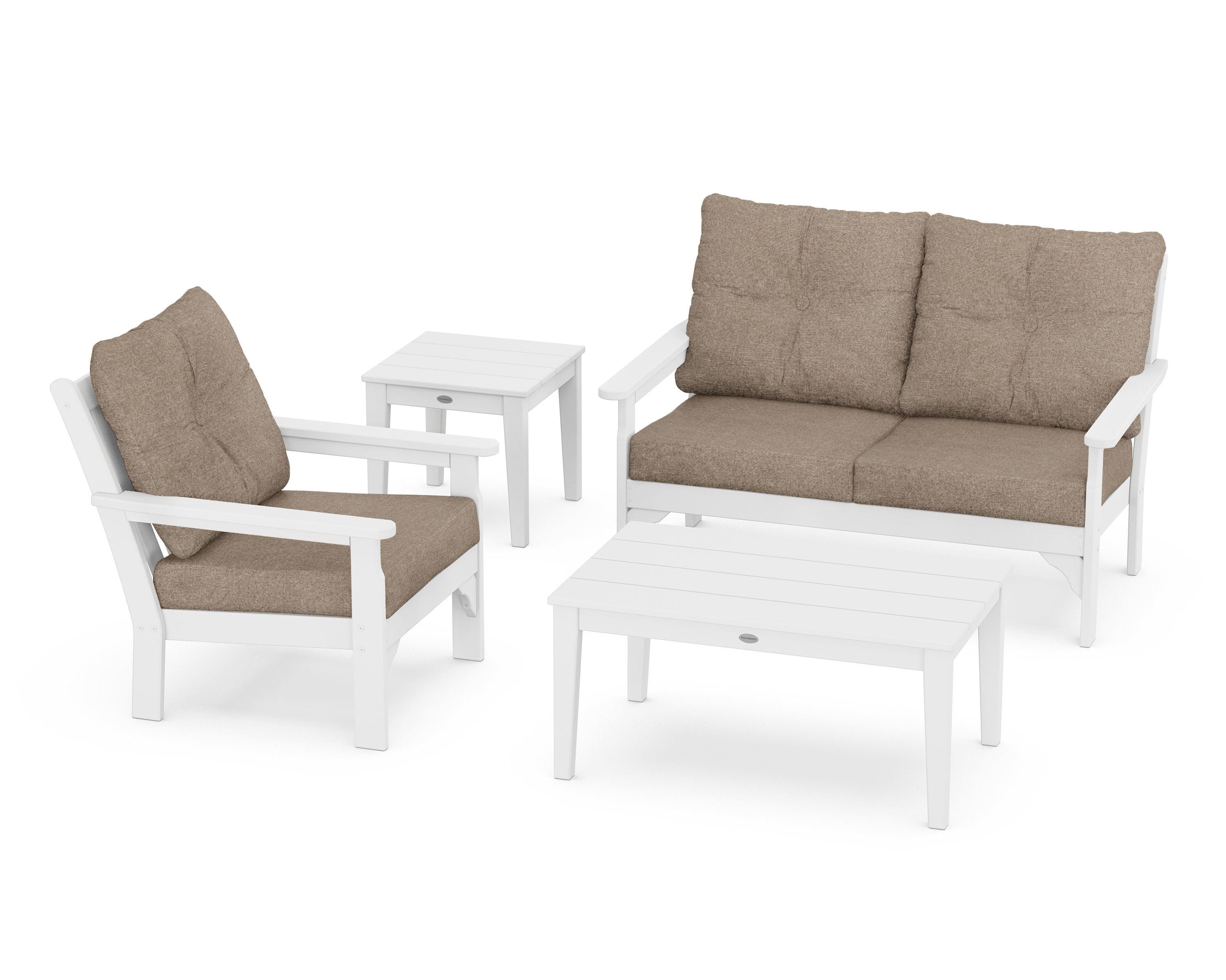 POLYWOOD® Vineyard 4-Piece Deep Seating Set in White / Spiced Burlap