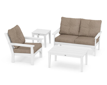 POLYWOOD® Vineyard 4-Piece Deep Seating Set in White / Spiced Burlap