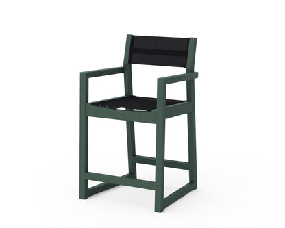 POLYWOOD® EDGE Sling Counter Arm Chair in Green / Black Sling